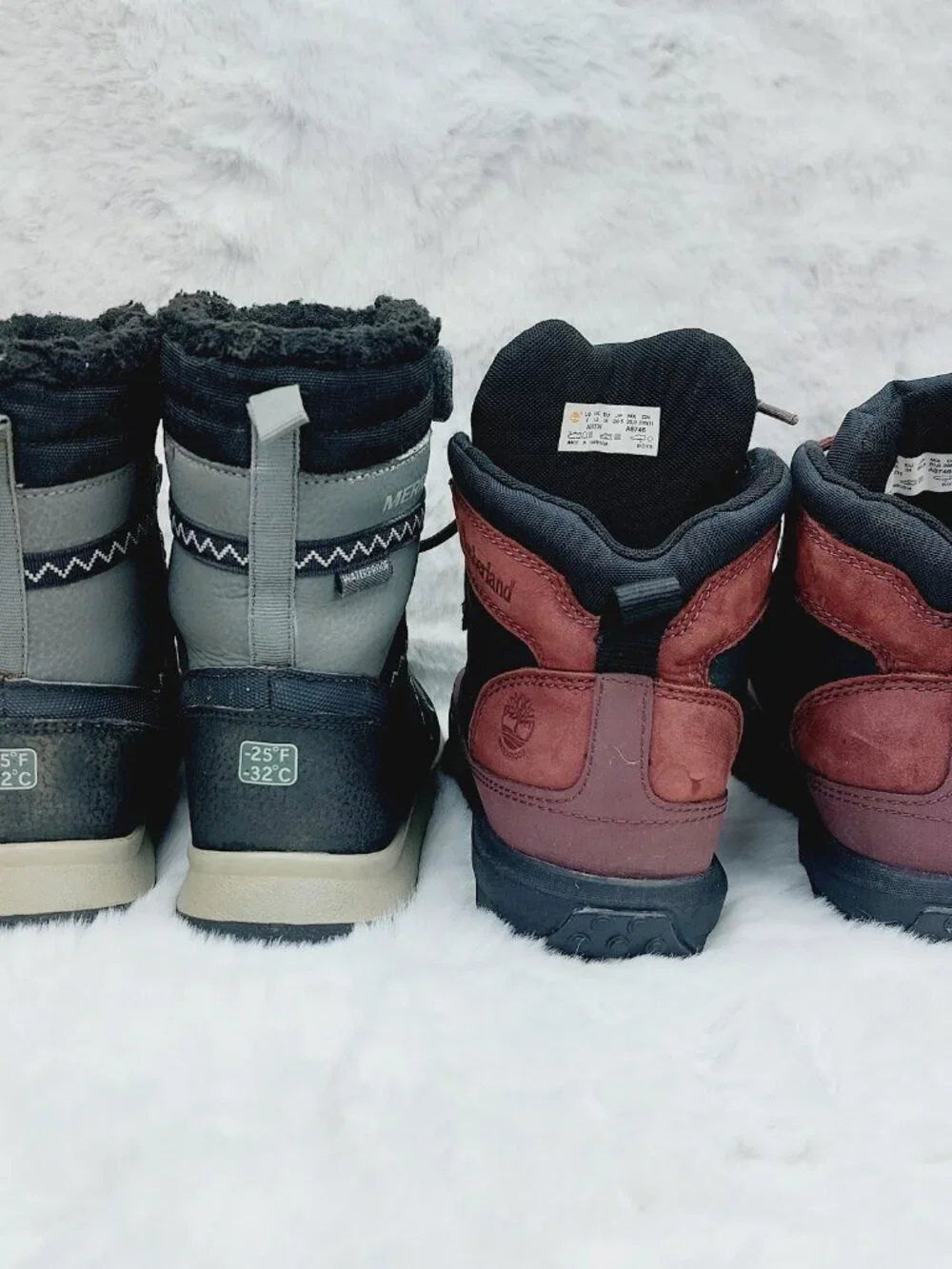 Set Of 2 Timberland Merrell Boy's Gray Burgundy Ankle Winter Snow Boots Size 2